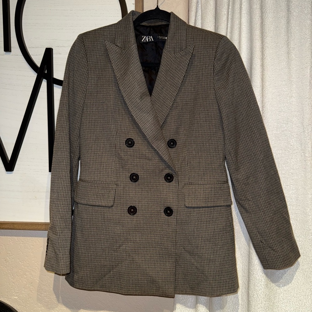 Zara Checkered‎ Brown Blazer Medium
